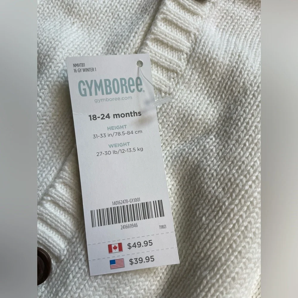 NWT Gymboree Cream‎ Knit Hooded Cardigan Sweater Bear Ears Elbow Patch 18-24 Mo